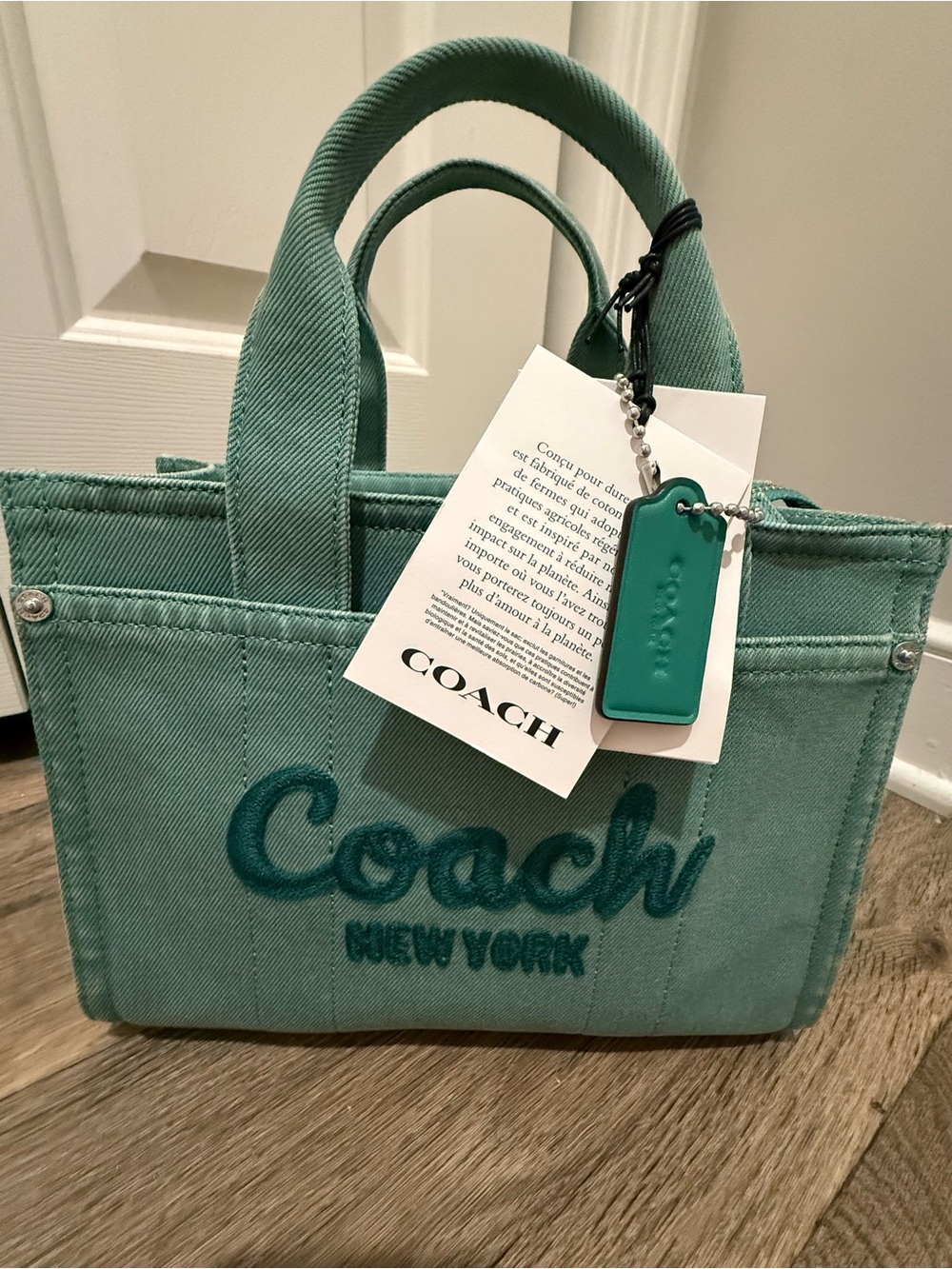 Coach Denim Green Canvas Tote 26 with Crossbody Strap - Picture 11 of 11
